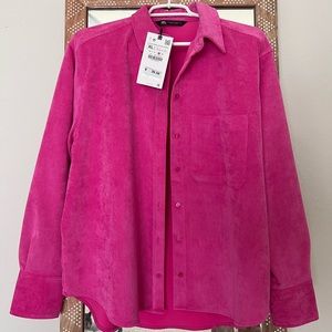 ZARA button down, size XL, hot pink, corduroy material. New with tags!